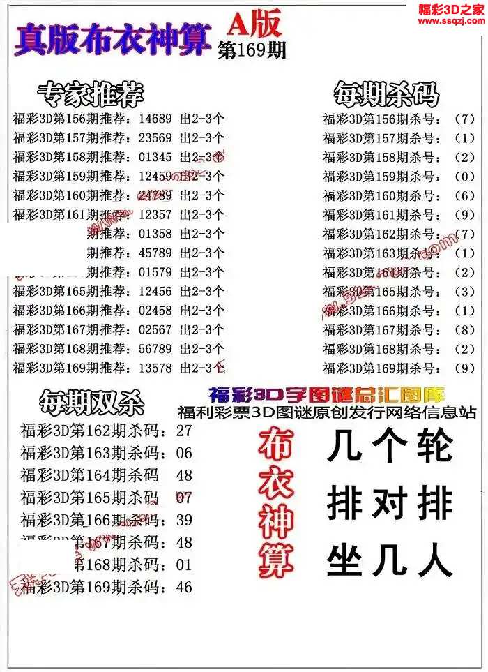 3d2024169期布衣神算AB版