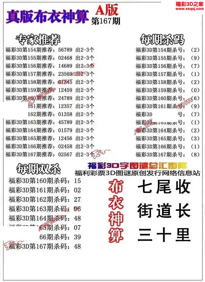 3d2024167期布衣神算AB版