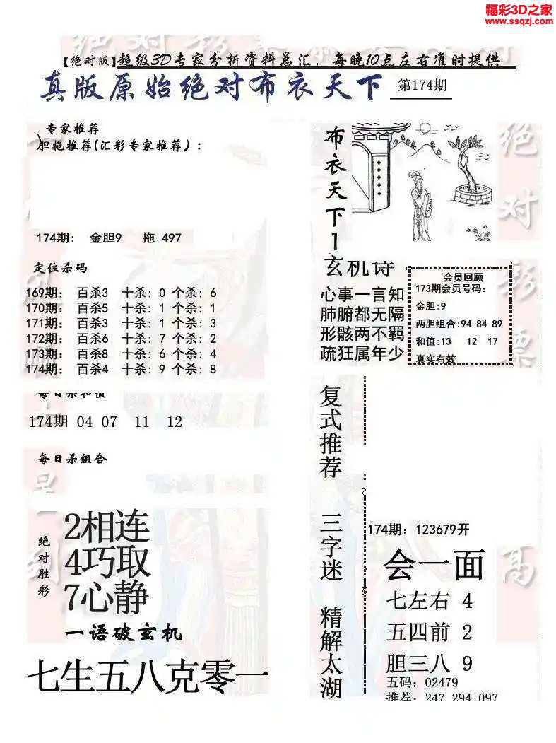 3d2024174期原始绝对布衣1234