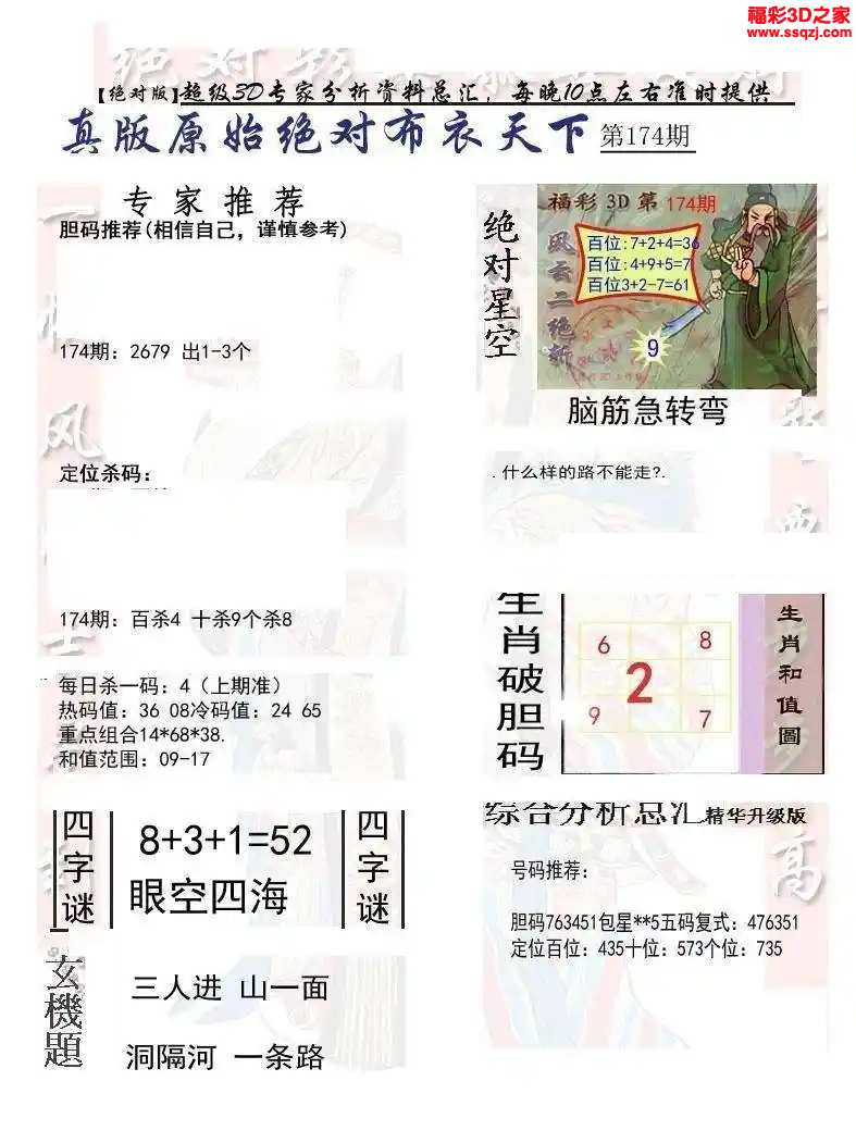 3d2024174期原始绝对布衣1234