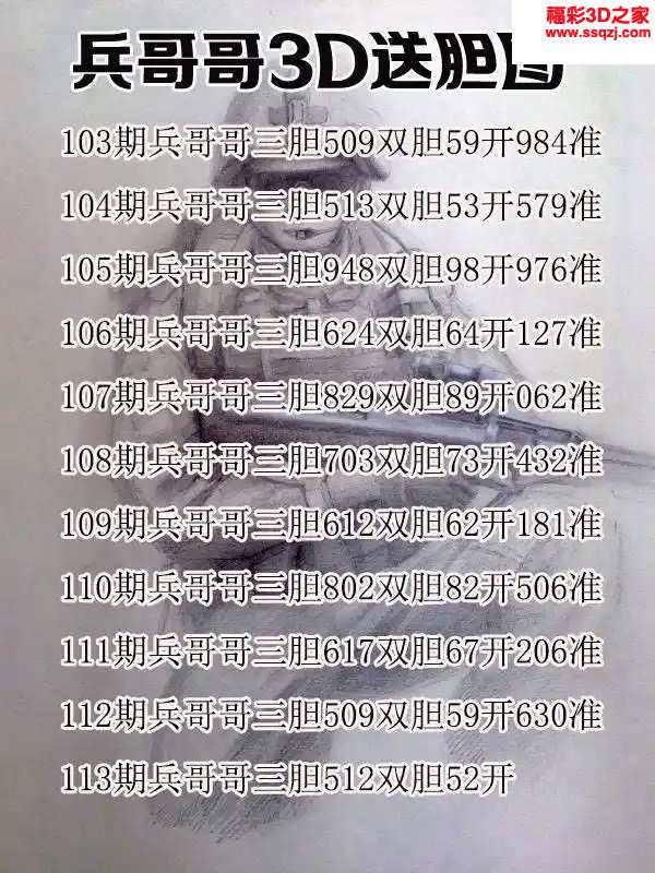 3d2024113期兵哥哥三胆图谜 10连中