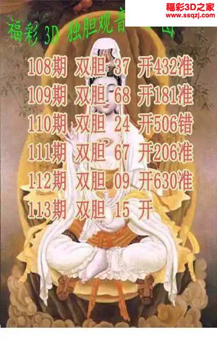 3d2024113期独胆观音双胆图迷 连中