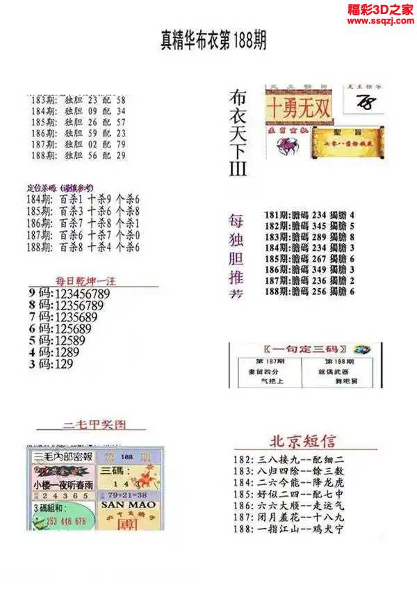 3d2024188期真精华布衣天下123456