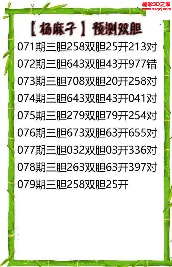3d2024079期杨麻子双胆 6连中