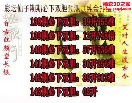 3d2024143期彩坛仙子期期必下 3连中