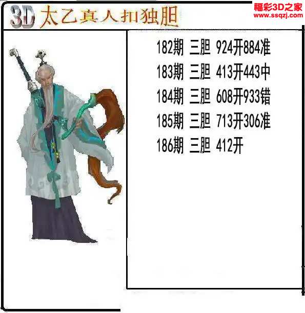 3d2024186期太乙真人独胆 中3