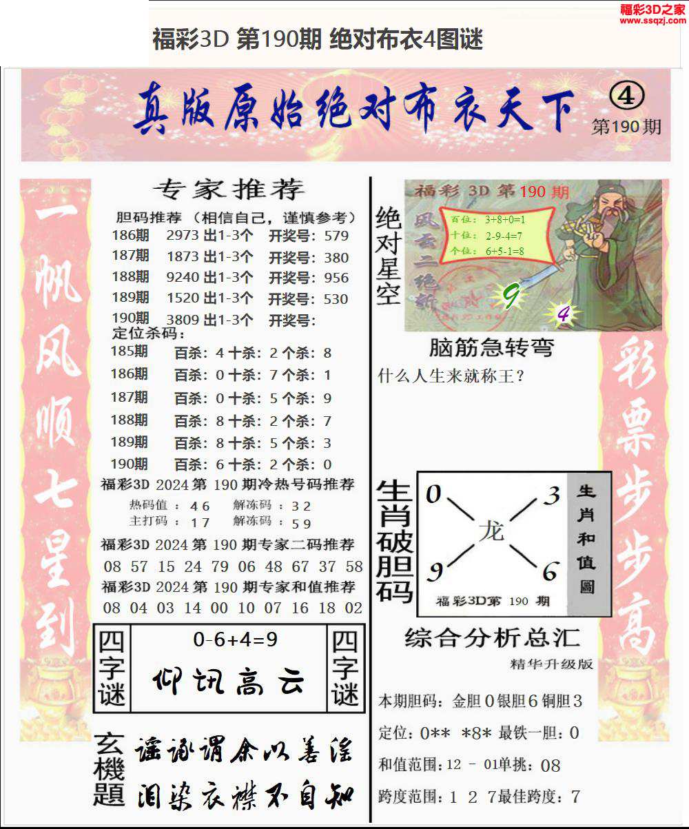 3d2024190期原始绝对布衣1234