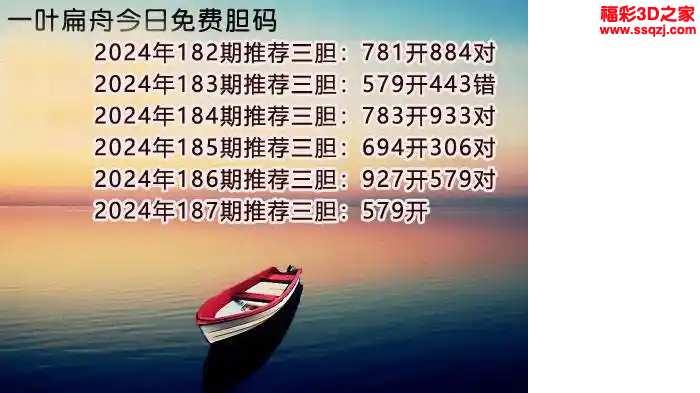 3d2024187期一叶扁舟免费三胆 3连中