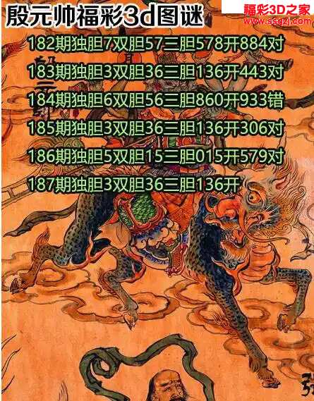 3d2024187期殷元帅胆码图 连中