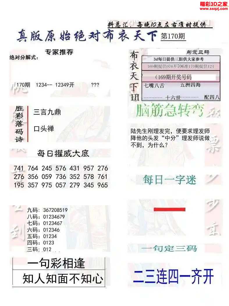 3d2024170期原始绝对布衣1234