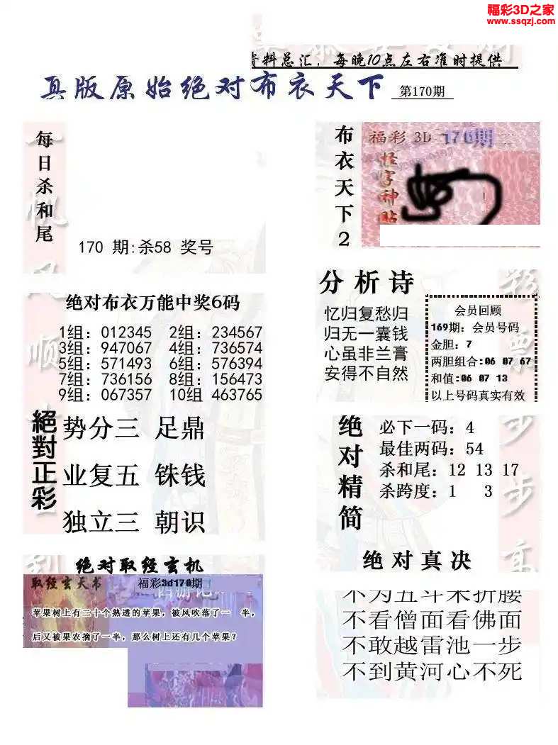 3d2024170期原始绝对布衣1234