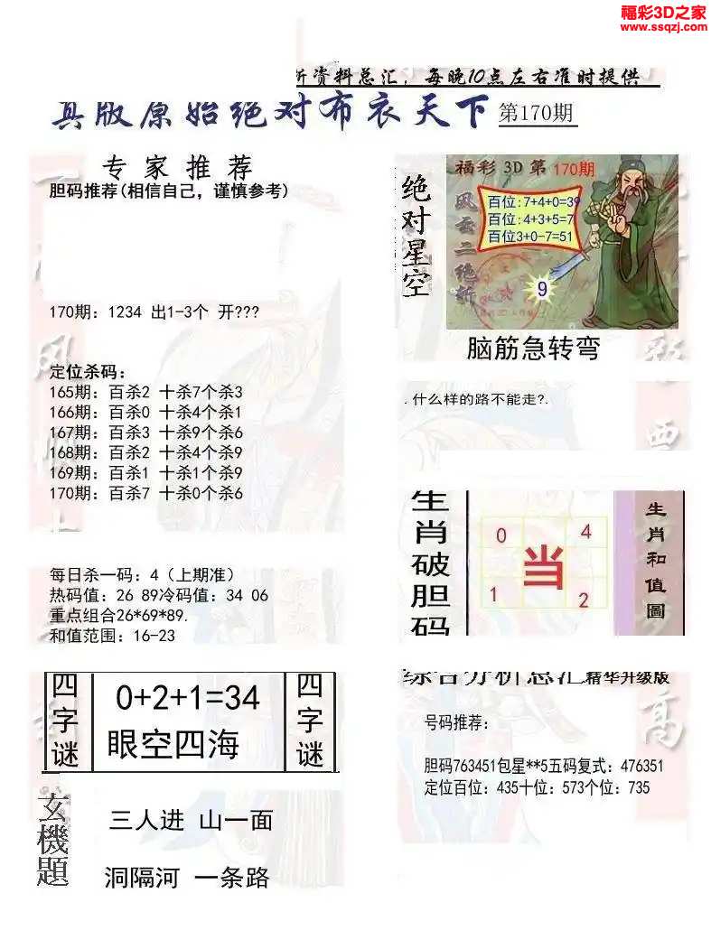 3d2024170期原始绝对布衣1234