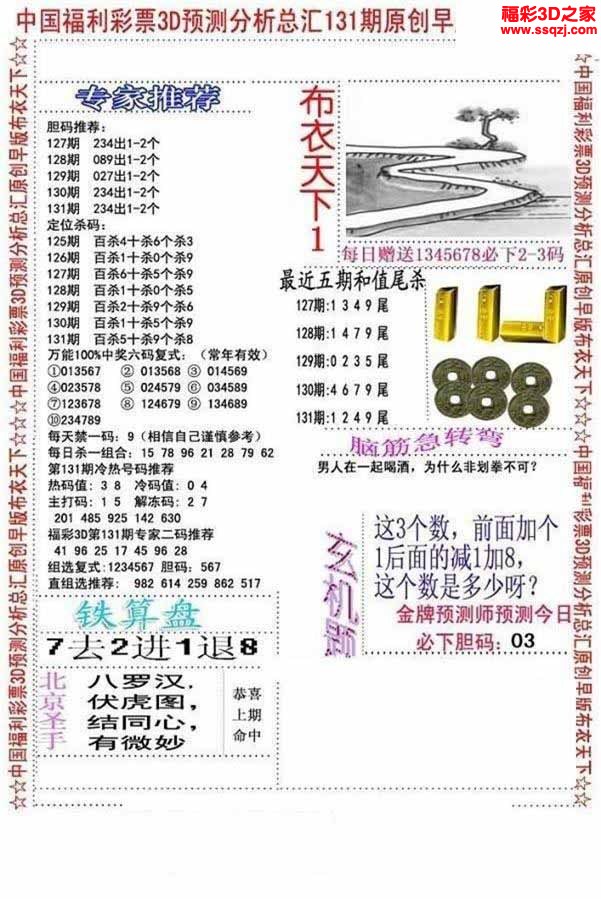 3d2022131期布衣神算AB版