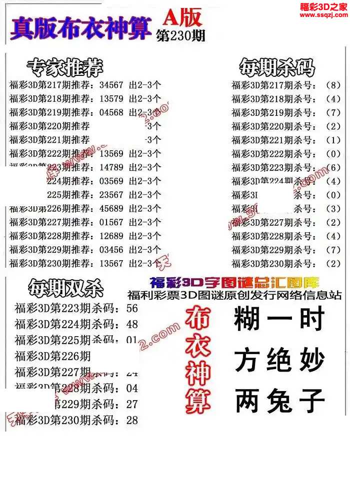 3d2024230期布衣神算AB版
