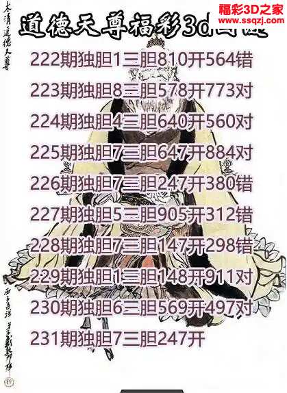 3d2024231期道德天尊胆码图 连中