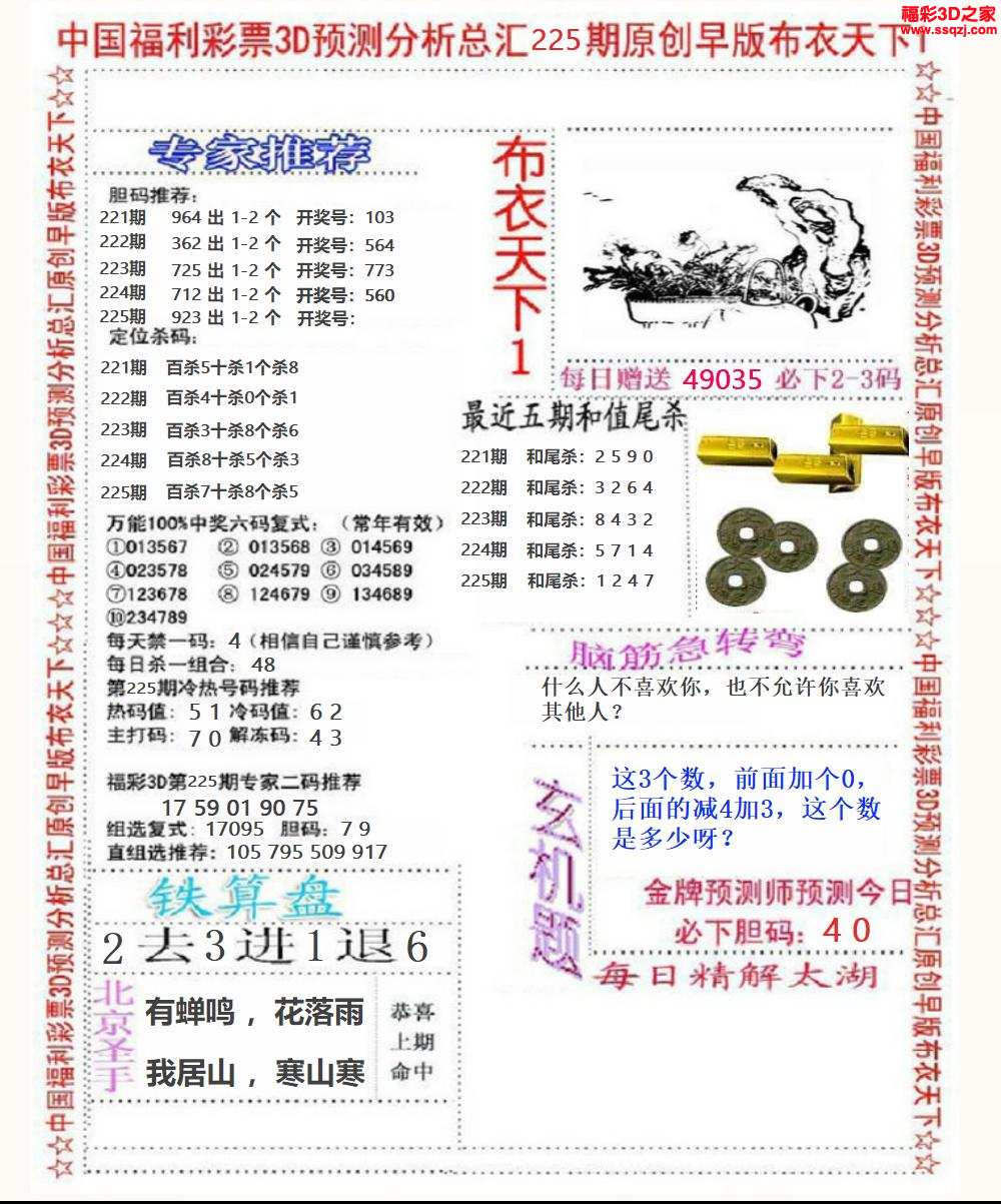 3d2024225期精华早版布衣12