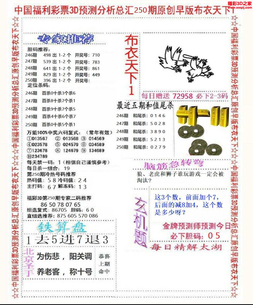 3d2024250期精华早版布衣12