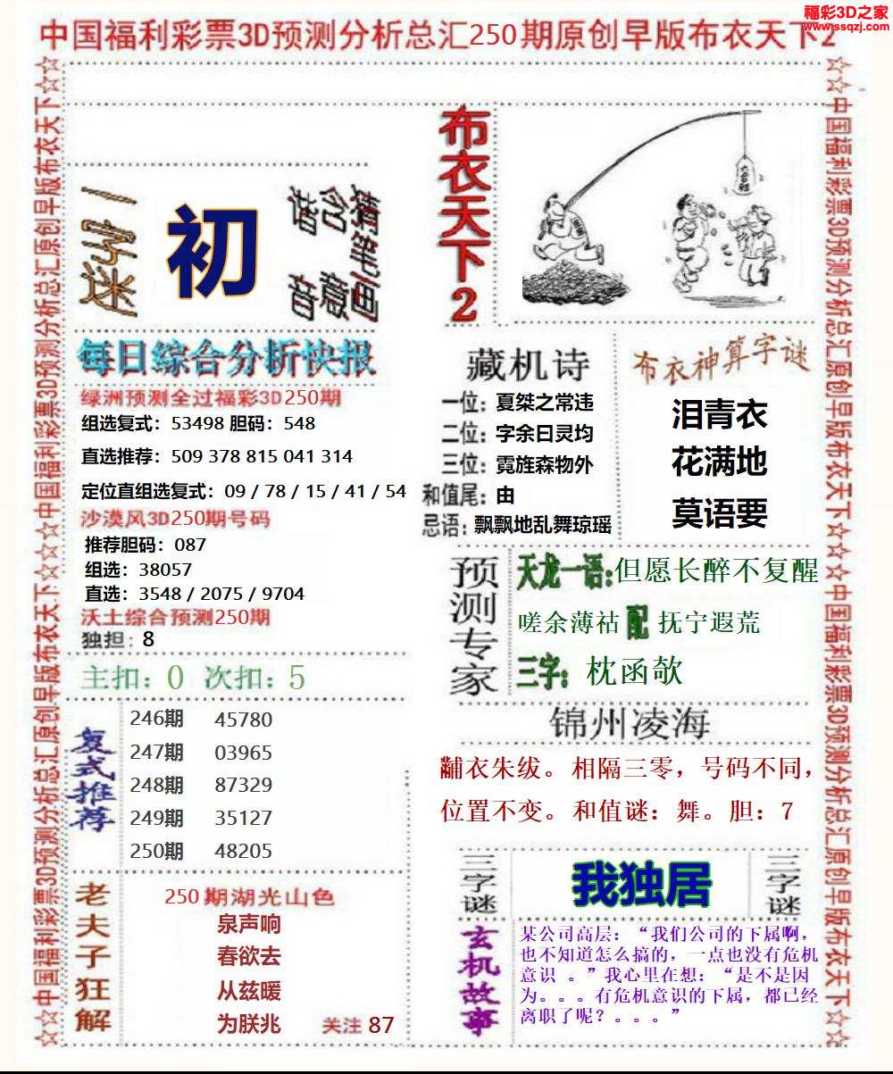 3d2024250期精华早版布衣12