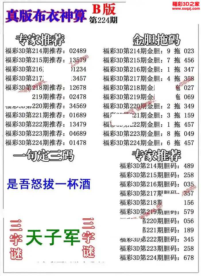 3d2024224期布衣神算AB版