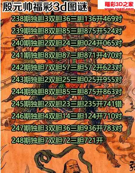 3d2024248期殷元帅胆码图 连中