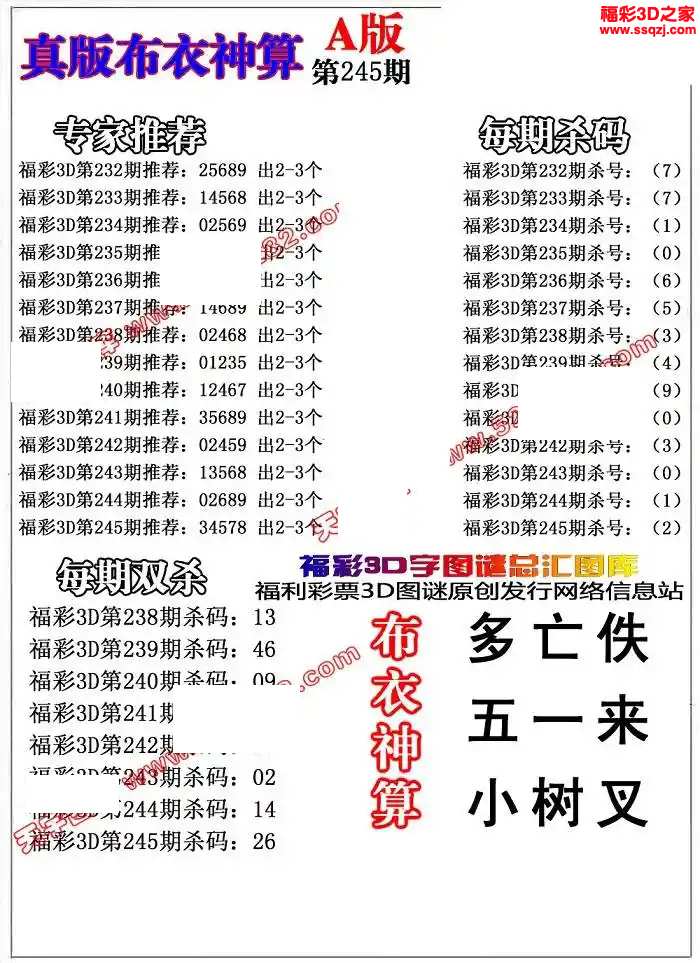 3d2024245期布衣神算AB版