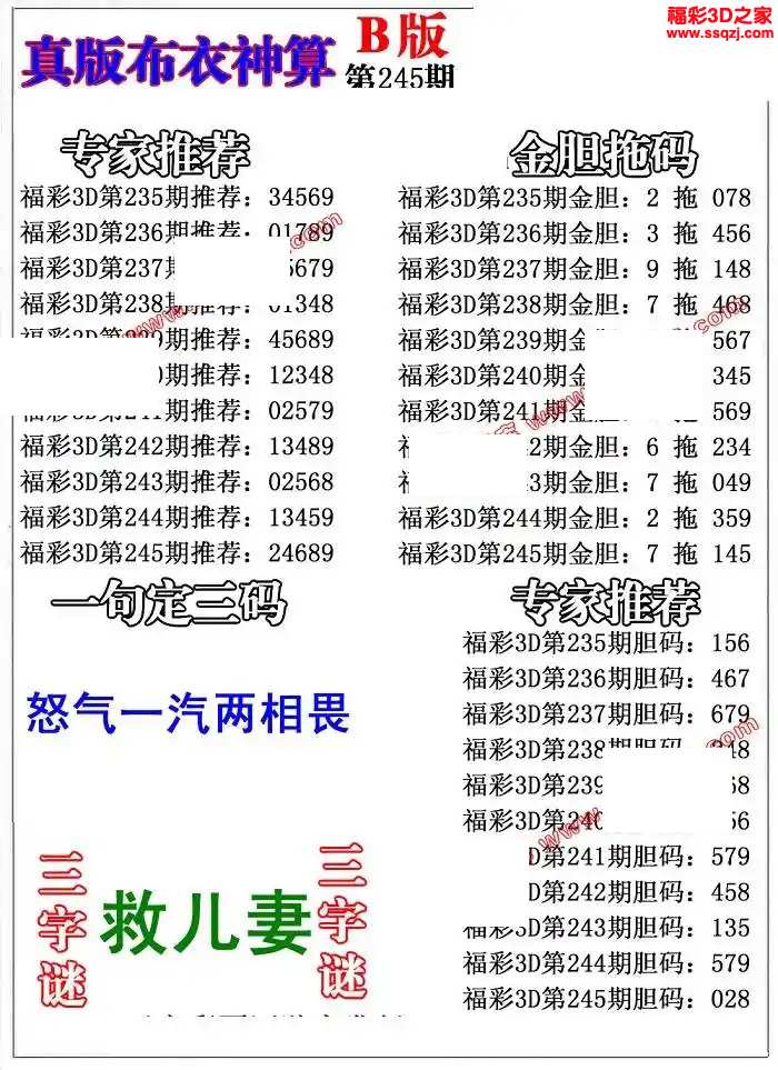 3d2024245期布衣神算AB版